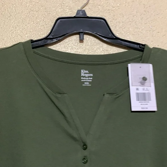 Kim Rogers Top Tee XXL Olive Green Stretchy 3/4 Sleeve Soft Cotton NWT - Picture 4 of 12
